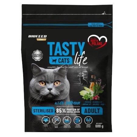 BIOFEED TASTY CATS LIFE STERILISED WITH SALMON 600G BIOFEED BIOFEED TASTY CATS LIFE STERILISED WITH SALMON 600G BIOFEED