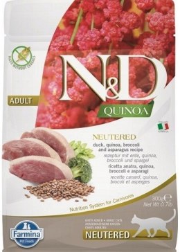FARMINA N&D Quinoa Cat Duck, Broccoli, Asparagus Neutered Adult - sucha karma dla kota - 300 g Farmina