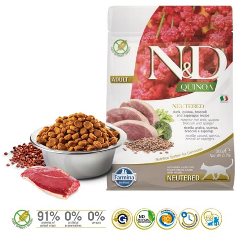 FARMINA N&D Quinoa Cat Duck, Broccoli, Asparagus Neutered Adult - sucha karma dla kota - 300 g Farmina FARMINA N&D Quinoa Cat Duck, Broccoli, Asparagus Neutered Adult - sucha karma dla kota - 300 g Farmina