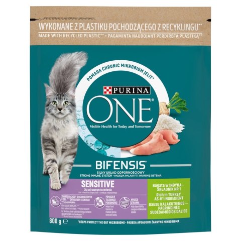 PURINA One Bifensis Adult Sensitive Bogata w Indyka i Ryż - sucha karma dla kota - 800 g PURINA NESTLE