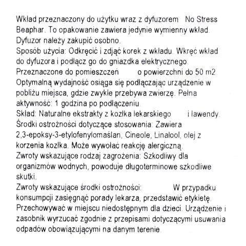 BEAPHAR No Stress - wkład do aromatyzera behawioralnego dla kotów - 30ml Beaphar BEAPHAR No Stress - wkład do aromatyzera behawioralnego dla kotów - 30ml Beaphar