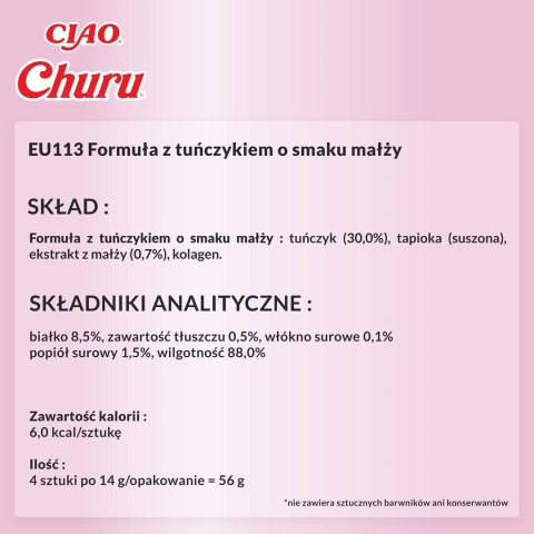 INABA Churu Tuńczyk z małżami - przysmak dla kota - 4x14 g INABA INABA Churu Tuńczyk z małżami - przysmak dla kota - 4x14 g INABA