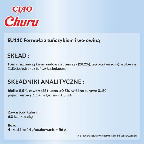 INABA Churu Tuńczyk z wołowiną - przysmak dla kota - 4x14 g INABA INABA Churu Tuńczyk z wołowiną - przysmak dla kota - 4x14 g INABA