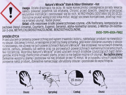 Nature's Miracle SET-IN OXY Stain&Odour REMOVER CAT 709ml NATURE'S MIRACLE Nature's Miracle SET-IN OXY Stain&Odour REMOVER CAT 709ml NATURE'S MIRACLE