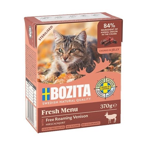 BOZITA Sterylised - Dziczyzna, kawałki w galarecie - mokra karma dla kota - 370g BOZITA