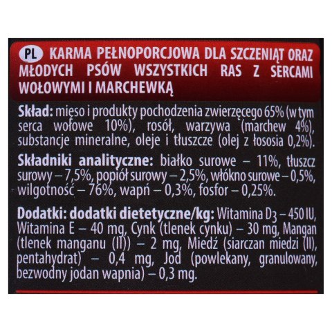 DOLINA NOTECI Piper Junior z sercami wołowymi i marchewką - mokra karma dla psa - 400 g DOLINA NOTECI DOLINA NOTECI Piper Junior z sercami wołowymi i marchewką - mokra karma dla psa - 400 g DOLINA NOTECI