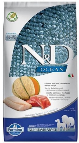 FARMINA N&D Ocean Dog Salmon, Cod, Cantaloupe, Melon Adult Medium&Maxi- sucha karma dla psa - 12 kg Farmina