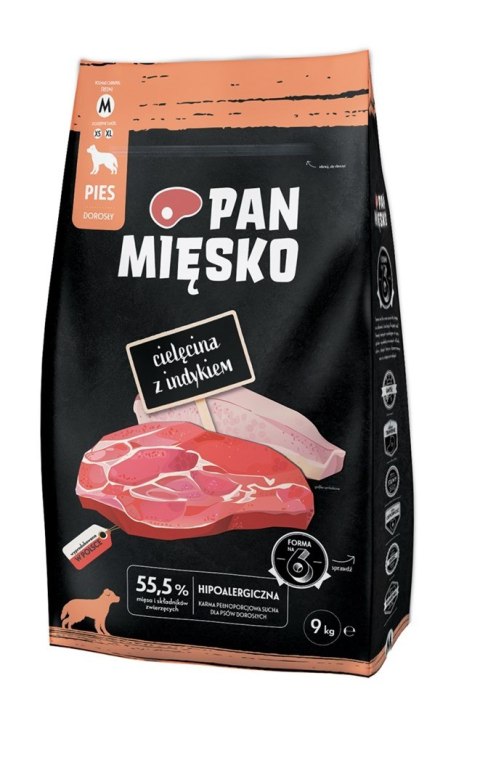 PAN MIĘSKO Cielęcina z indykiem (dorosły) chrupki M - Karma sucha dla psa - 9kg PAN MIĘSKO