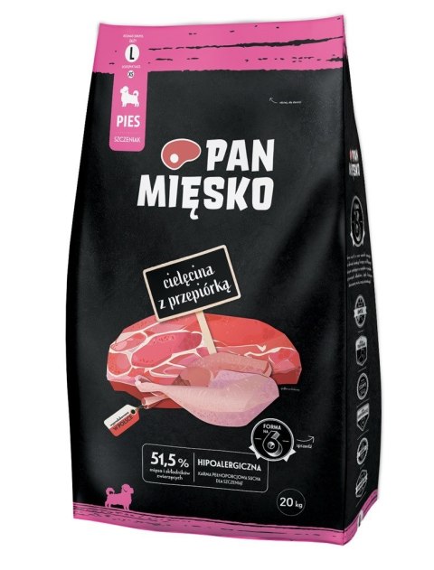 PAN MIĘSKO Cielęcina z przepiórką (szczeniak) chrupki L - Karma sucha dla psa - 20kg PAN MIĘSKO PAN MIĘSKO Cielęcina z przepiórką (szczeniak) chrupki L - Karma sucha dla psa - 20kg PAN MIĘSKO