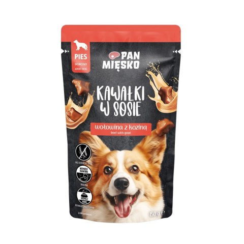 PAN MIĘSKO Kawałki w sosie Wołowina z koziną (dorosły) - Karma mokra dla psa - 150g PAN MIĘSKO PAN MIĘSKO Kawałki w sosie Wołowina z koziną (dorosły) - Karma mokra dla psa - 150g PAN MIĘSKO