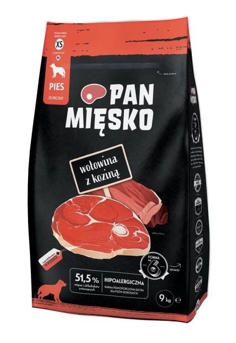 PAN MIĘSKO Wołowina z koziną (dorosły) chrupki XS - Karma sucha dla psa - 9kg PAN MIĘSKO