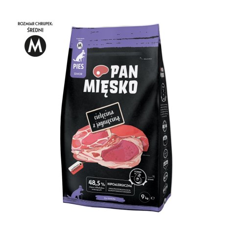 Pan Mięsko Karma sucha dla psa Cielęcina z jagnięciną (senior) chrupki M 9kg PAN MIĘSKO