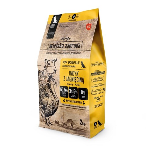WIEJSKA ZAGRODA indyk z jagnięciną - sucha karma dla psów dorosłych - 2 kg Wiejska zagroda
