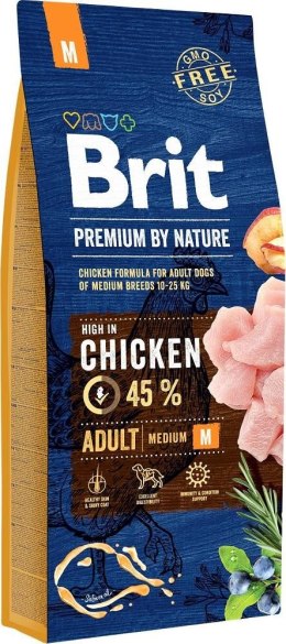 BRIT PREMIUM BY NATURE Adult M - sucha karma z kurczakiem dla psów dorosłych ras średnich - 15 kg Brit