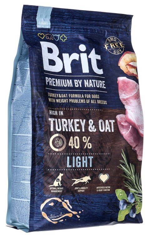 BRIT PREMIUM BY NATURE Light - sucha karma z indykiem i owsem dla psów dorosłych z nadwagą - 3 kg Brit