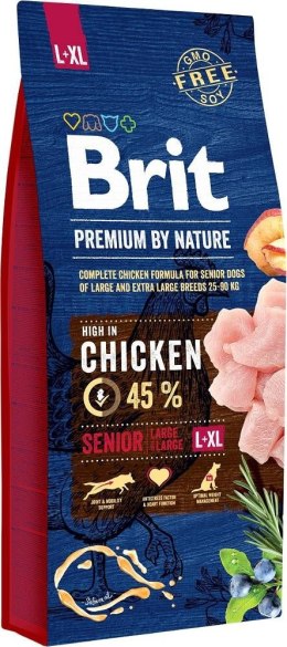 BRIT PREMIUM BY NATURE Senior L-XL - sucha karma z kurczakiem dla psów starszych ras dużych i olbrzymich - 15 kg Brit