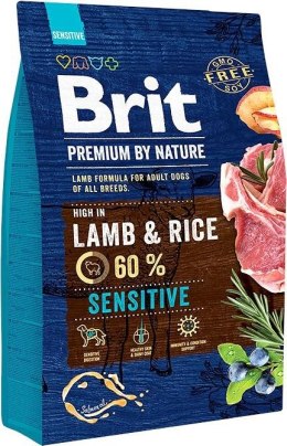 BRIT PREMIUM BY NATURE Sensitive Lamb & Rice - sucha karma z jagnięciną i ryżem dla psa - 3 kg Brit