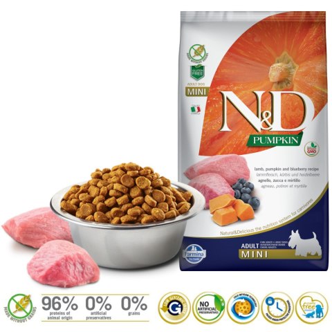 FARMINA N&D Pumpkin Lamb & Blueberry Adult Mini - sucha karma dla psa - 7 kg Farmina FARMINA N&D Pumpkin Lamb & Blueberry Adult Mini - sucha karma dla psa - 7 kg Farmina
