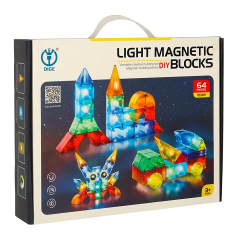 Klocki magnetyczne konstrukcyjne świecące elementy figury 3D 64 el. Kik Sp. z o. o. Sp. k. Klocki magnetyczne konstrukcyjne świecące elementy figury 3D 64 el. Kik Sp. z o. o. Sp. k.