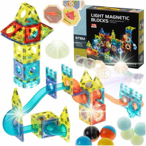 Kik Sp. z o. o. Sp. k. Klocki magnetyczne marble tor kulkowy świecący 75 elementów Kik Sp. z o. o. Sp. k. Klocki magnetyczne marble tor kulkowy świecący 75 elementów