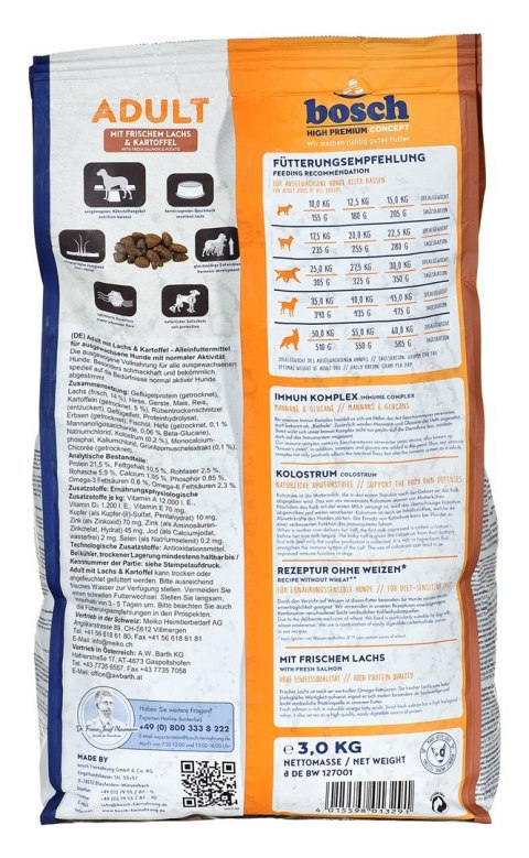 BOSCH Adult Fresh Salmon & Potato - świeży łosoś i ziemniaki 3kg Bosch BOSCH Adult Fresh Salmon & Potato - świeży łosoś i ziemniaki 3kg Bosch